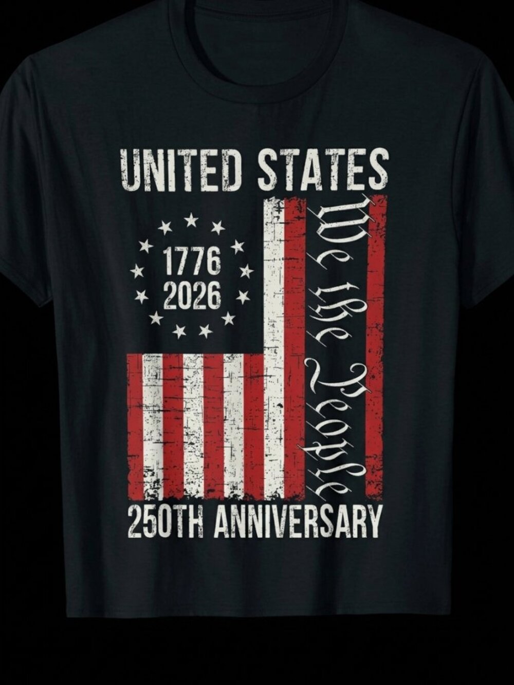 Vintage USA 250th Anniversary 1776 2026 Patriotic Flag Graphic Tee